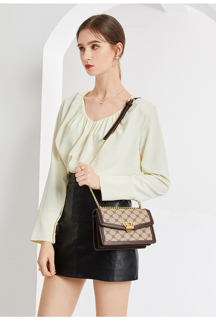 women 2025 Shoulder Bag Monogram Pattern Canvas with Crown Detail